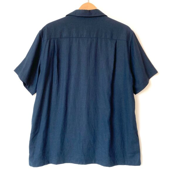 Scotch & Soda Amsterdam Mens Linen Blend Navy Button Up Shirt Sz L Short Sleeve - Picture 2 of 11